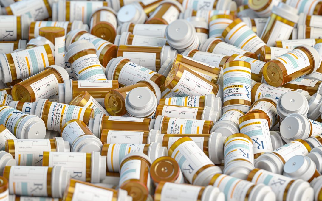 Prescription mdeicine pill bottles background. Medicine and phar